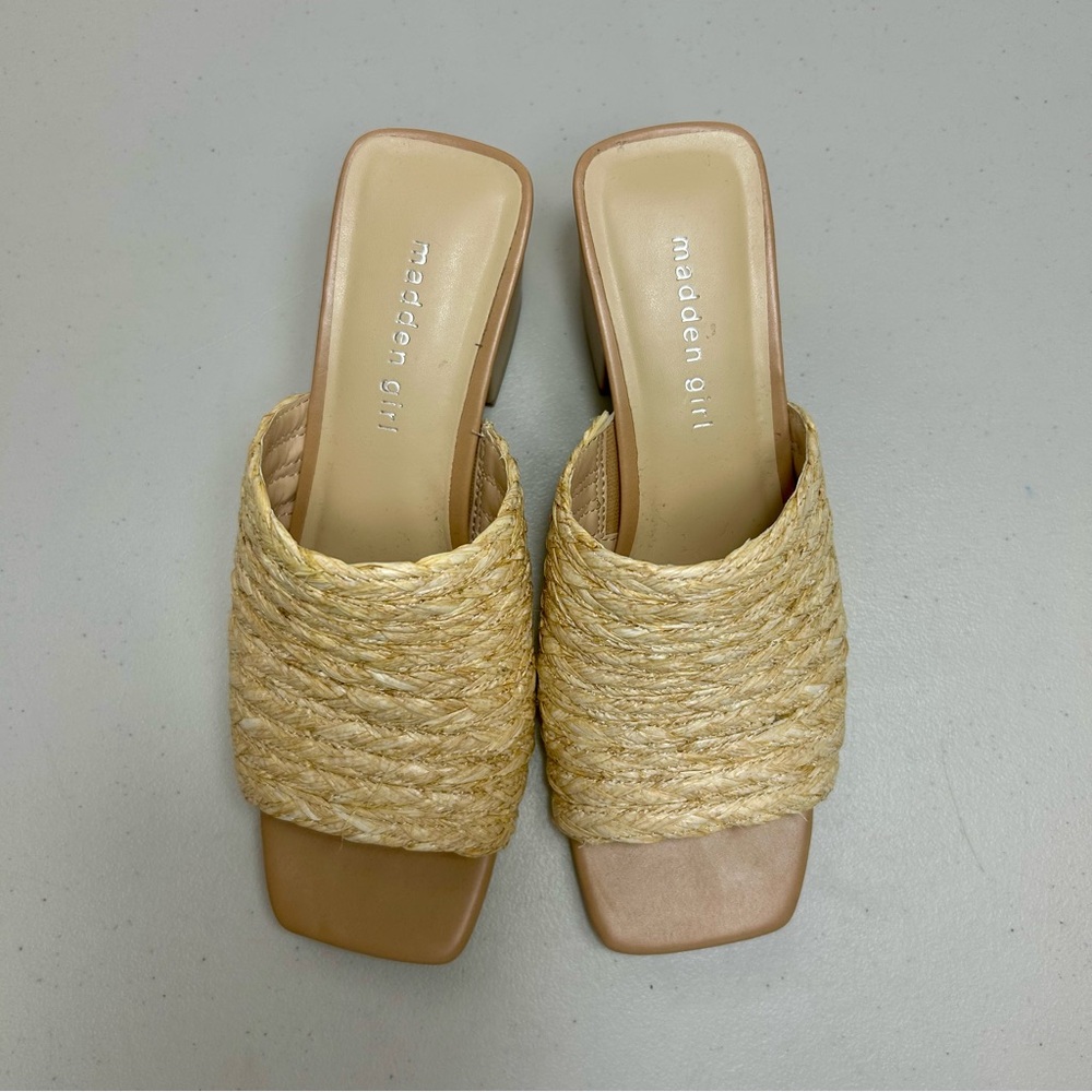 Madden Girl Beige Woven Block Heel Sandals